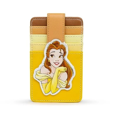Image of Disney Wallet, Character Wallet ID Card Holder, Beauty and The Beast Belle Pose Yellows, Vegan Leather, Yellow, 3.0&quot; x 5.0&quot;, Casual