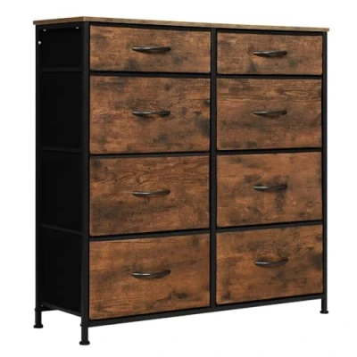 Image of WOLTU Drawers Dresser, Fabric Storage Drawer Unit with 8 Drawers, Organiser for Bedroom, Playroom, Closet, Living Room, Rustic Brown Metal Frame, E1 Grade MDF, SSK006hov
