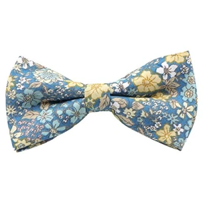 Image of Children&#039;s Kids Boys Luxury Cotton Pre Tied and Elasticated Bow Tie (Blue &amp; Yellow Floral) suitable for formalwear, weddings, parties, pageboy outfits