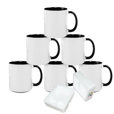 Image of MR.R Sublimation Blanks Dishwasher Ceramic Coffee Mugs with Black Color Mug Inner and Handle Drinking Cup for Milk Tea Cola Water,11oz, Set of 6
