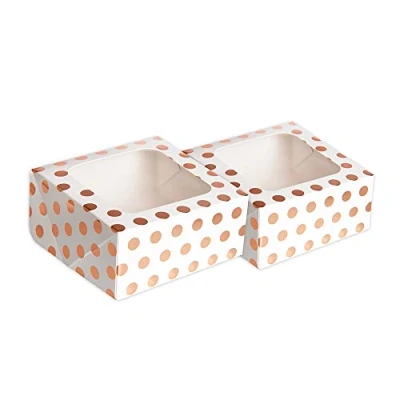 Image of Anniversary House 2 pack Treat Boxes, Rose Gold Polka Dot Foil Print, Cookie and Brownie Box, 7.5 x 16 16CM, J104