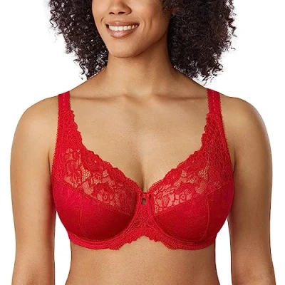 Image of Delimira Women&#039;s Beauty Lace Non Padded Minimiser Full Figure Underwire Bra Lipstick Red 44H