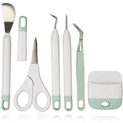 Image of Craft Vinyl Weeding Tools Set Basic Scraper Spatula Tweezers Scissors Hook Weeder Crafting Kit for Cricut Silhouette Siser Oracal Sewing, 6pcs Mint Color