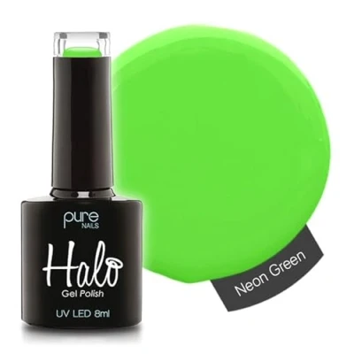 Image of Halo Gel Polish 8ml Neon Green. UV/LED Nail Polish, Long Lasting &amp; Easy To Apply. Soak Off Art Colours For Manicure Pedicure. Professional Home Use.