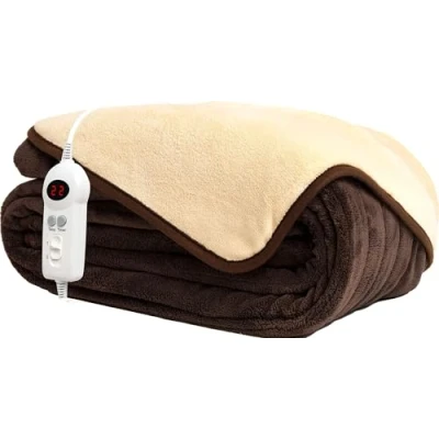 Image of Homefront Electric Heated Throw/Over Blanket in Chocolate/Cream XL Family Size Reversible (130 x 200cm) Easy To Use, Digital Control Machine Washable Ultra Soft Premium Luxury Finish