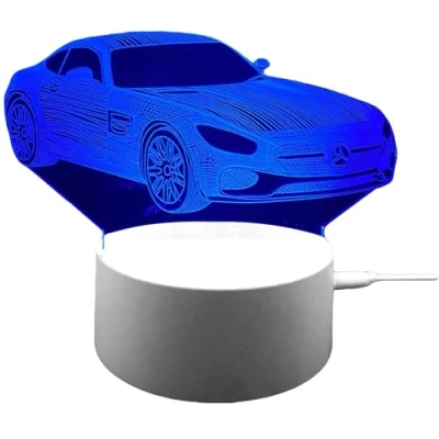 Image of True Face 3D Optical Illusion Night Light, Touch LED Table Desk Lamp 7 Color Changing USB Charger Powered Switch Light for Kids Friends Gift Mercedes Car