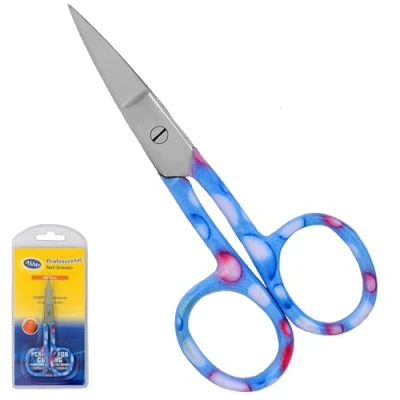 Image of Nail Scissors Professional Cuticle Extra Strong Curved Manicure Clippers Eyebrow Grooming Beard Trimming Hair Cutting (4&quot; Blue Bubble)