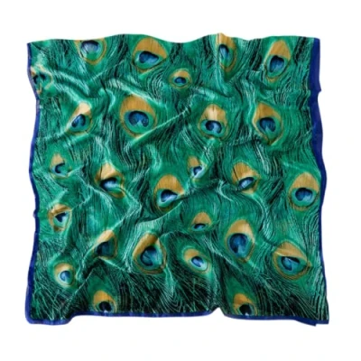 Image of ZGMYC Women Silk Peacock Feather Print Scarf Pashmina Long Oversized Wrap Shawl Headscarf Green One Size