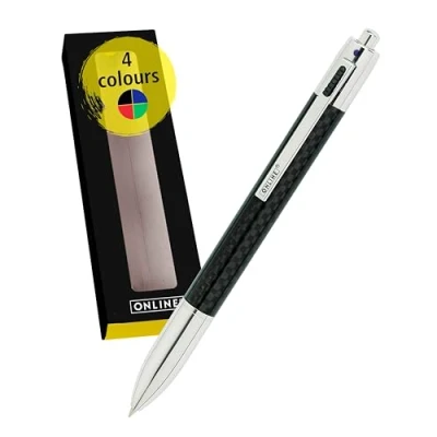 Image of ONLINE 4 color carbon ballpoint pen multifunctional medium sized refills blue, red, green, black refillable stylish with gift box