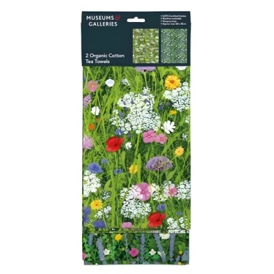 Image of Museums &amp; Galleries Tea Towels Organic Cotton Artistic Floral Design Wild Garden Flowers by Josephine Simon Set of 2 Stylish Home Accessory