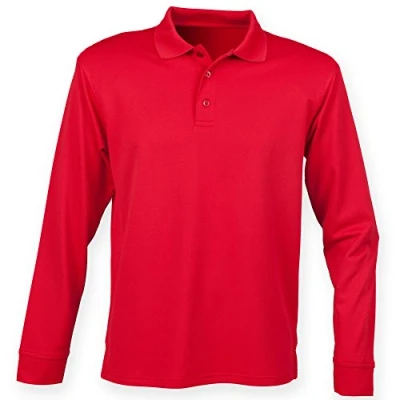 Image of Henbury Mens Coolplus Moisture Wicking Long Sleeve Polo Shirt (XL) (Classic Red)