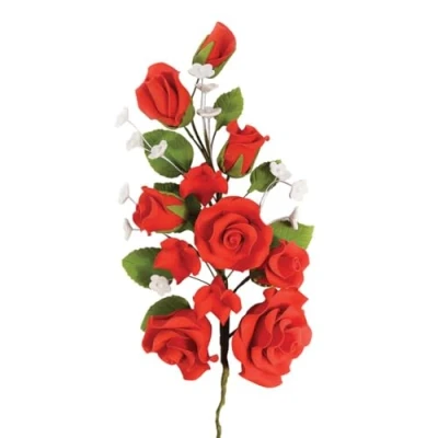 Image of Large Red Rose Sugar Flower Anniversary Wedding Cake Spray Topper Bridal