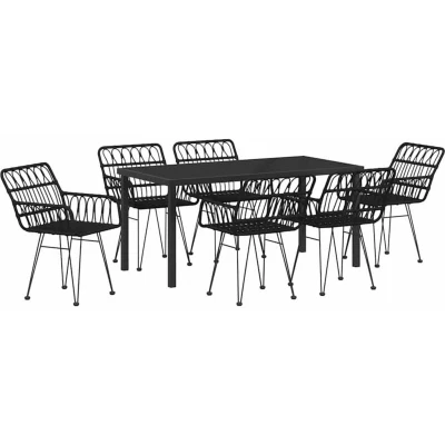 Image of vidaXL 7 Piece Garden Dining Set Black Poly Rattan