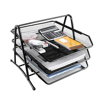 Image of Filing Trays, Mesh Letter Tray 3 Tier Office File Desk Tidy Sorter Organiser Document Paper Metal Trays Stationary Holder