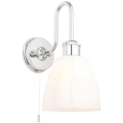 Image of Pozzuoli Bathroom Metal Wall Lamp, Chrome Plate, Gloss Opal Glass, IP44