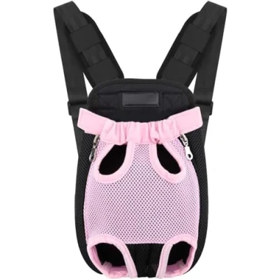 Image of Pet Carrier Backpack Adjustable Front Cat Dog Wide Straps Travel Bag Legs Out Easy Fit For Traveling Hiking Camping (Pink, S)