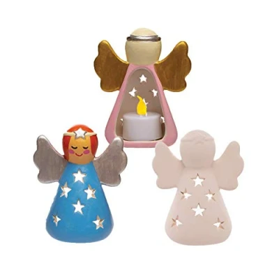 Image of Baker Ross AT137 Angel Ceramic Tealight Holders Pack of 3, Christmas Arts and Crafts or P