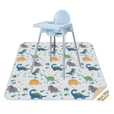Image of Baby Splat Floor Mat for Under High Chair/Arts/Crafts by CLCROBD, 51&quot; Waterproof Anti Slip Food Splash Spill Eating Mess, Washable Protector and Table Cloth (Dinosaur)