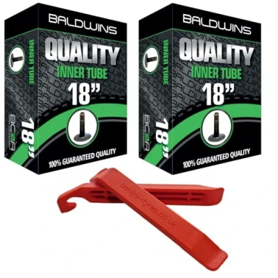 Image of PAIR 18&quot; Baldwins Cycle/Bike Inner Tubes x 1.75 to 2.125 (Fits any 1.75, 1.85, 1.90, 1.95, 2.0, 2.10, 2.125) Schrader/Car Type Valve (Pack of 2)