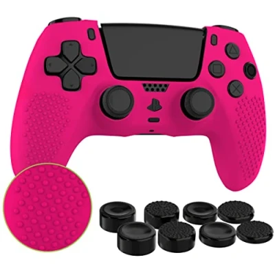 Image of MyGadget Silicone Skin Compatible with PS5 Controller 8 Thumbsticks (2 Pairs High 2 Low) Playstation 5 Dualsense Wireless Cover in Pink