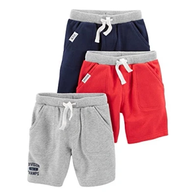 Image of Simple Joys by Carter&#039;s Baby Boys&#039; Multi Pack Knit Shorts, Red/Grey/Navy, 12 Months (Pack of 3)