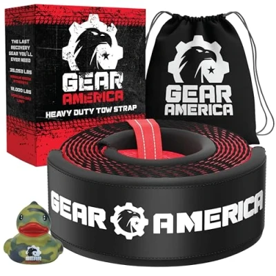Image of GearAmerica Tow Strap 3&quot;x20&#039; Heavy Duty Tree Saver Winch 35,053 lbs Break Strength Rope Recovery Straps Offroad Weather Resistant + Triple Reinforced Loops Towing (Red)