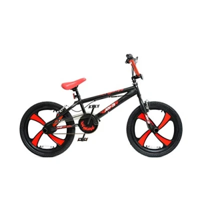 Image of XN BMX 20&quot; 4 Spoke MAG Wheel Freestyle Bike Gyro Stunt Pegs Kids Boys Girls (Black/Red)
