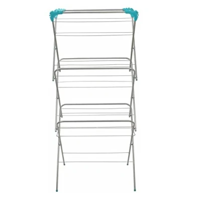 Image of Elito Home &amp; Garden® New 3 Tier Winged Airer Clothes Laundry Washing Folding Drying Rack Indoor Outdoor (14m Silver/Aqua)