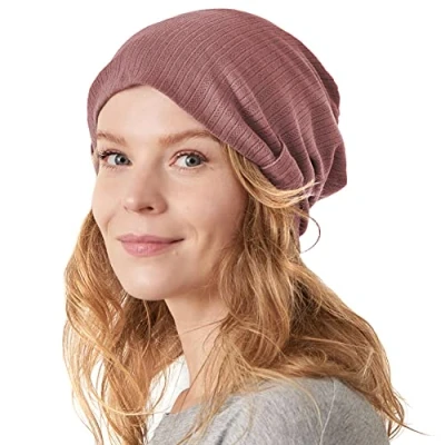 Image of CHARM Womens Slouchy Summer Beanie Mens Cotton Slouch Hat Chemo Cap Pink