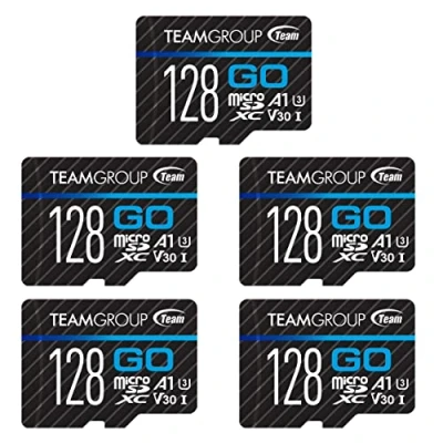 Image of TEAMGROUP GO Card 128GB x 5 PACK Micro SDXC UHS I U3 V30 4K for GoPro &amp; Drone Action Cameras High Speed Flash Memory with Adapter Outdoor Sports, Shooting, Nintendo Switch TGUSDX128GU363