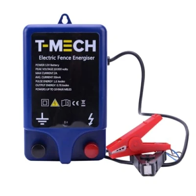 Image of MonsterShop Electric Fence Energiser Battery Powered Charger 12V Water Resistant 10km Fencer With Earth Steak 1.0J IPX6
