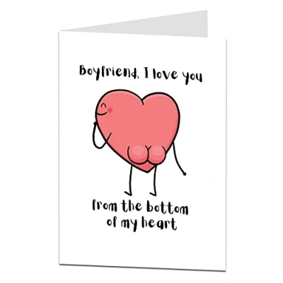 Image of Funny Boyfriend Birthday Card. I Love You Boyfriends From The Bottom Of My Heart. Also Perfect For Valentine&#039;s Day &amp; Anniversary