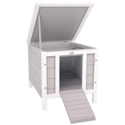Image of PawHut Wooden Rabbit Hutch Outdoor, Guinea Pig Hutch, Hideaway, Cat House, Bunny Cage Small Animal House 51 x 42 43 cm, Grey