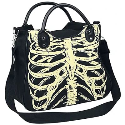 Image of Glow In The Dark Skeleton Ribcage Shoulder Bag handbag Goth emo rockabilly black