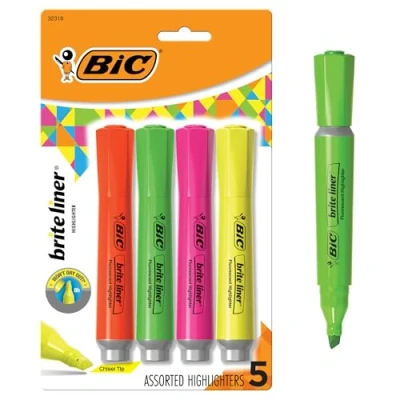 Image of BIC Brite Liner Grip XL Highlighter, Four Color Set, Fluorescent Colors (BLMGP41AST)