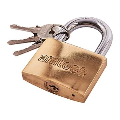 Image of Amtech T1400C 63mm Solid Brass Padlock, Small Padlock with Keys for Luggage, Lockers, Toolboxes, Cupboards or Sports Bags