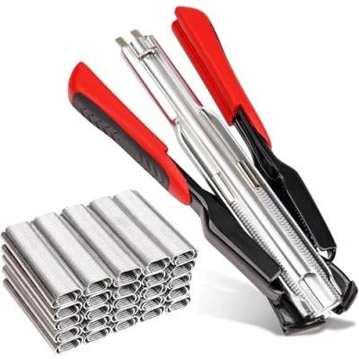 Image of Automatic Fencing Pliers Kit Hog Ring with 2500pcs Galvanised C Type Clips, Pet Chicken Mesh Cage Wire Mattresses Repair Tool