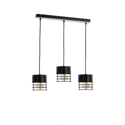 Image of Casa Bar Pendant Ceiling Light Black, Wood, 60cm, 3x E27