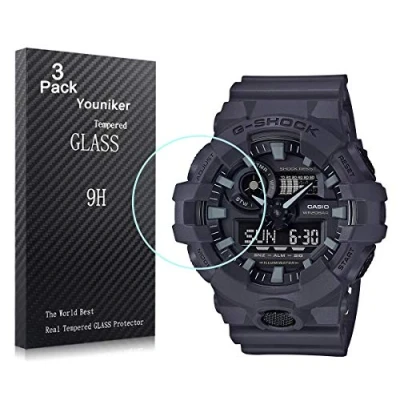 Image of Youniker 3 Pack Compatible with Casio GA700 Screen Protector Tempered Glass for G Shock GA 700 Watch Foils Anti Scratch