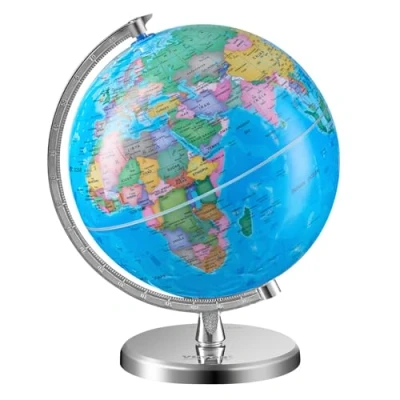 Image of VEVOR Rotating World Globe with Stand, 8 in/203.2 mm, Educational Geographic Precise Time Zone ABS Material, 360 Spinning for Kids Children Learning Classroom Geography Education