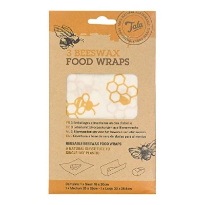 Image of Tala Honeycomb Reusable Beeswax Food Wrap Set Plastic Free Wraps Cling Press and Seal of 3, 18 x 20 cm, 25 28 cm 33 35.5