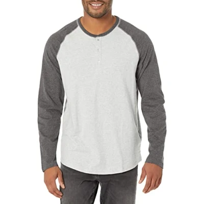 Image of Amazon Essentials Men&#039;s Regular Fit Long Sleeved Henley Shirt (Available in Big &amp; Tall), Charcoal Light Grey Heather, XL