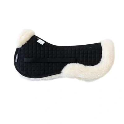 Image of Naturally Equestrians Saddle Pad Lambskin Half Sheepskin Clear Spine Fully Lined Merino Wool Dressage Jumping Pads for Horses High Withers Free (Natural &amp; Black, Medium)
