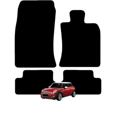 Image of Carsio Carpet Car Mats For Mini 2006 2014 4 Piece Set (Carpet) Tailored Fit Floor Mat Complete Accessory Black Custom Fitted All Weather, Anti Slip Backing &amp; Trim