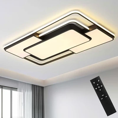 Image of KIWIVIC Ceiling Lights Modern, Living Room with Remote Control, 90 x 60 cm LED Light Black Dimmable 3000K 6000K for Bedroom Office Lounge
