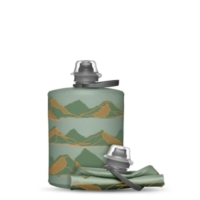 Image of HydraPak Mountain Stow (500ml, 17oz) Collapsible Water Bottle Ultralight &amp; Packable Travel Bottle, Flexible Ski, Hike, Bike or Climb Squeeze Flask Sutro Green