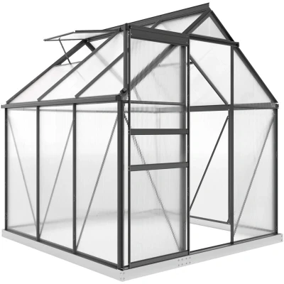 Image of Outsunny Polycarbonate Walk in Garden Greenhouse w/ Sliding Door Grey