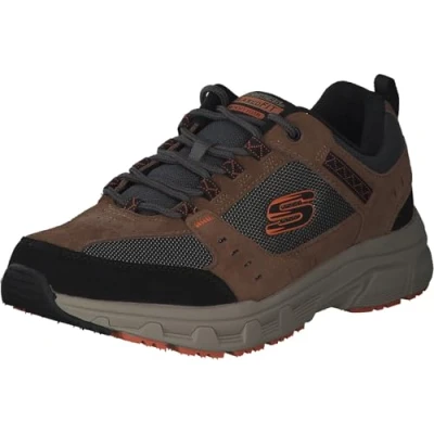 Image of Skechers Men&#039;s 51893 Trekking Shoes, Brown Leather Pu Mesh Black Trim, 5.5 UK