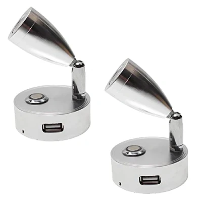Image of JUTTAUTO 12V LED Spot Reading Lights with USB, ON/OFF Touch Dimmable Switch Campervan Interior 3200K Bedside Wall Lamps Van Lighting For Caravan Motorhome