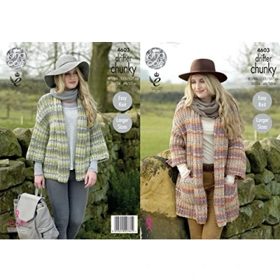 Image of King Cole Ladies Chunky Knitting Pattern Easy Knit Ribbed Long or Short Jackets (4603)